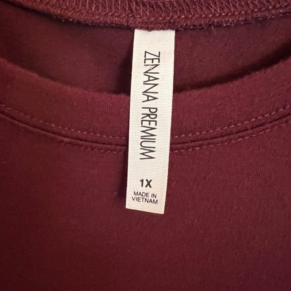 Zenana Premium Rolled Sleeve Scoop Neck Shirt-Maroon - Picture 2 of 4